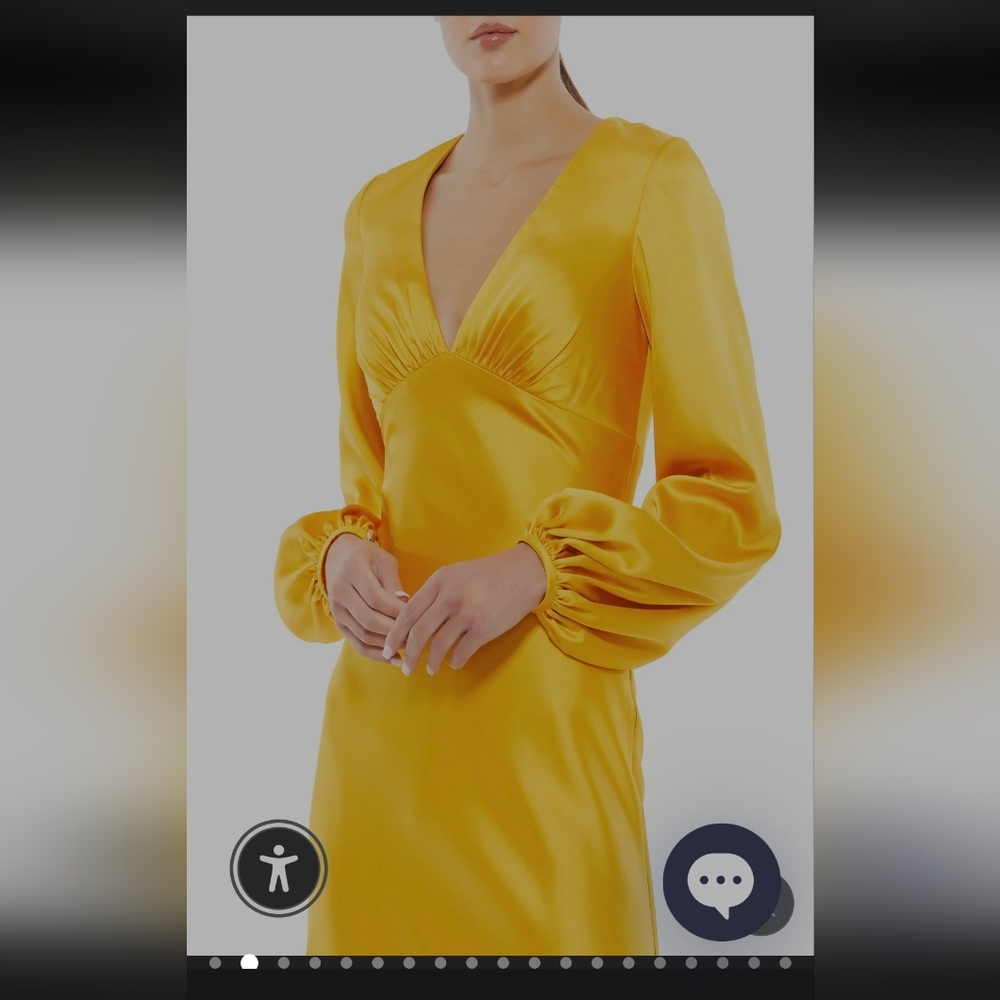 Mac Duggal Elegant Yellow Long Sleeve Dress - Picture 4 of 10